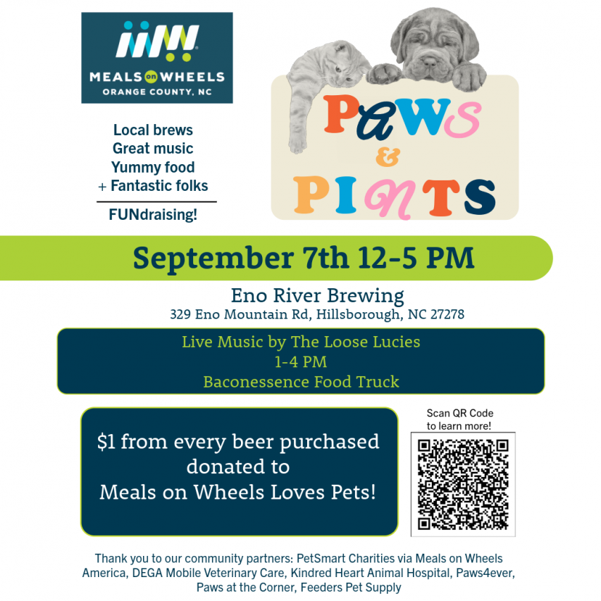 Paws & Pints Flyer Sept 7 Eno River Brewing 12-5PM